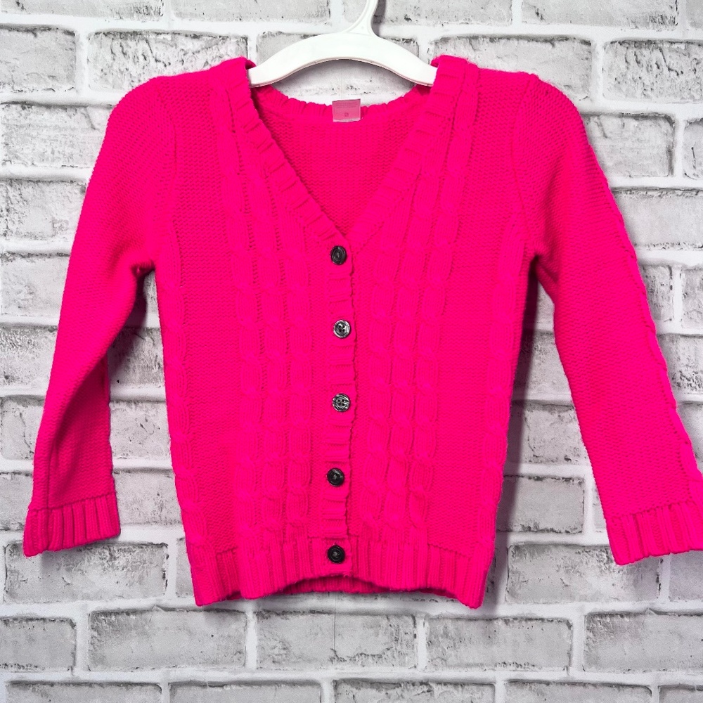 |•CARTER'S•| Hot Pink Cable Knit Cardigan Sweater Size 5